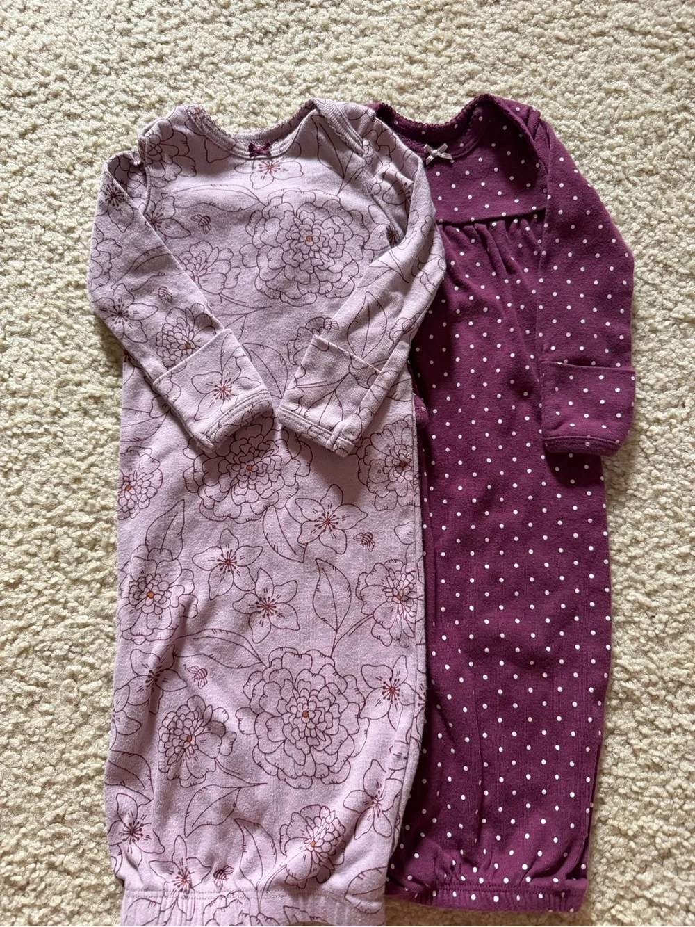 Carter’s newborn girl sleep gowns